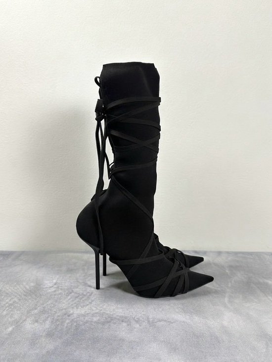 Unravel Project Shoes - Unravel Project by Ben Taverniti Black Lace Up High Stiletto Sock Boots RRP1600$